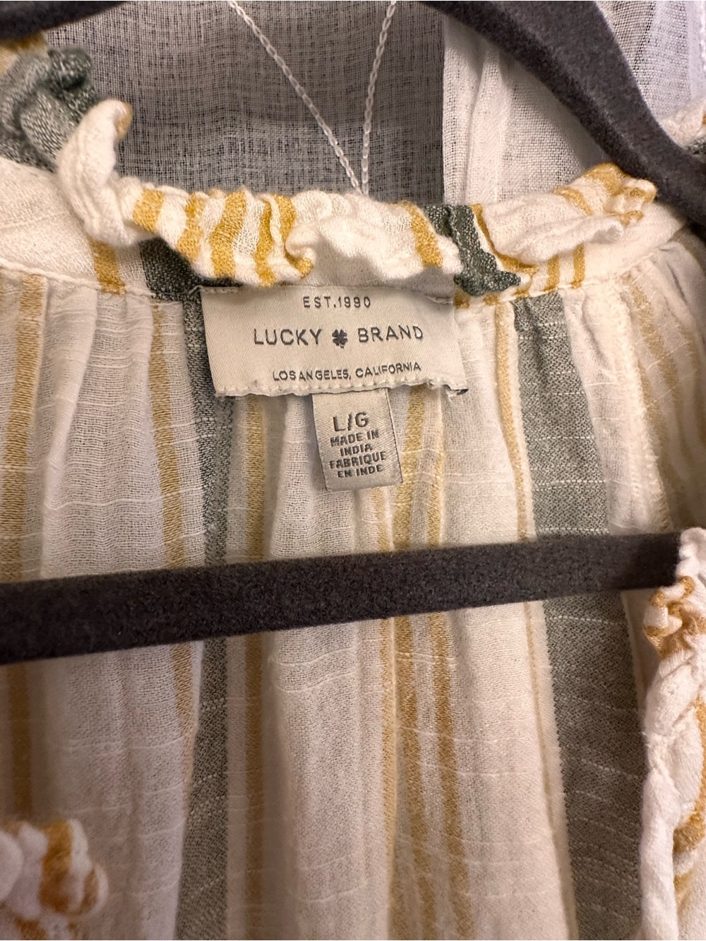 Lucky Brand Cream Blouse with Mustard & Olive Stripes - Picture 3 of 9